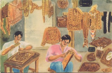 Featured is a postcard image of Mexican Leathercrafters.  The original postcard - probably from the 60s - is for sale in The unltd.com Store.